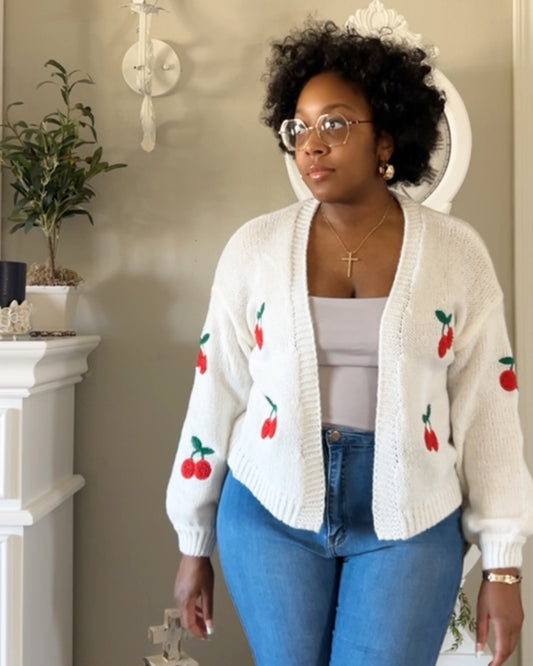 Cherry Bomb Cardigan (White & Red)